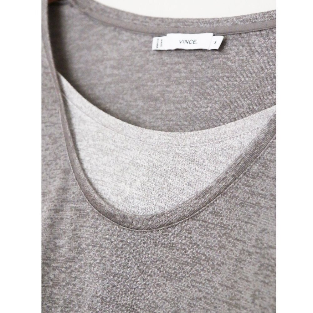 Vince Layered Two Tone Long Sleeve Tee Top M Round Neckline Curve Hem Sleek Slim - Picture 11 of 15